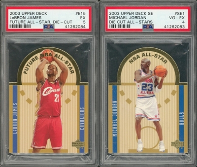 2003/04 Upper Deck Die-Cuts All-Star PSA-Graded Pair (2 Different) Including James and Jordan